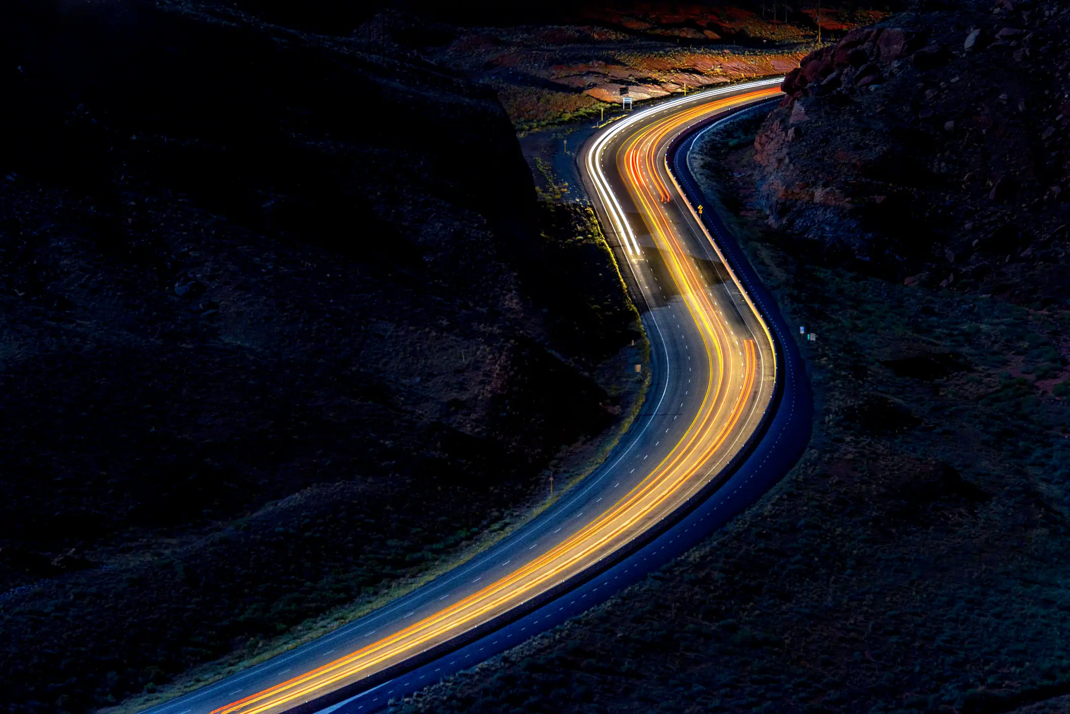 Curvy road at night