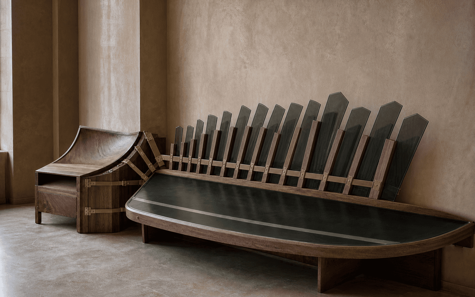Walnut and smoked-glass listening instrument