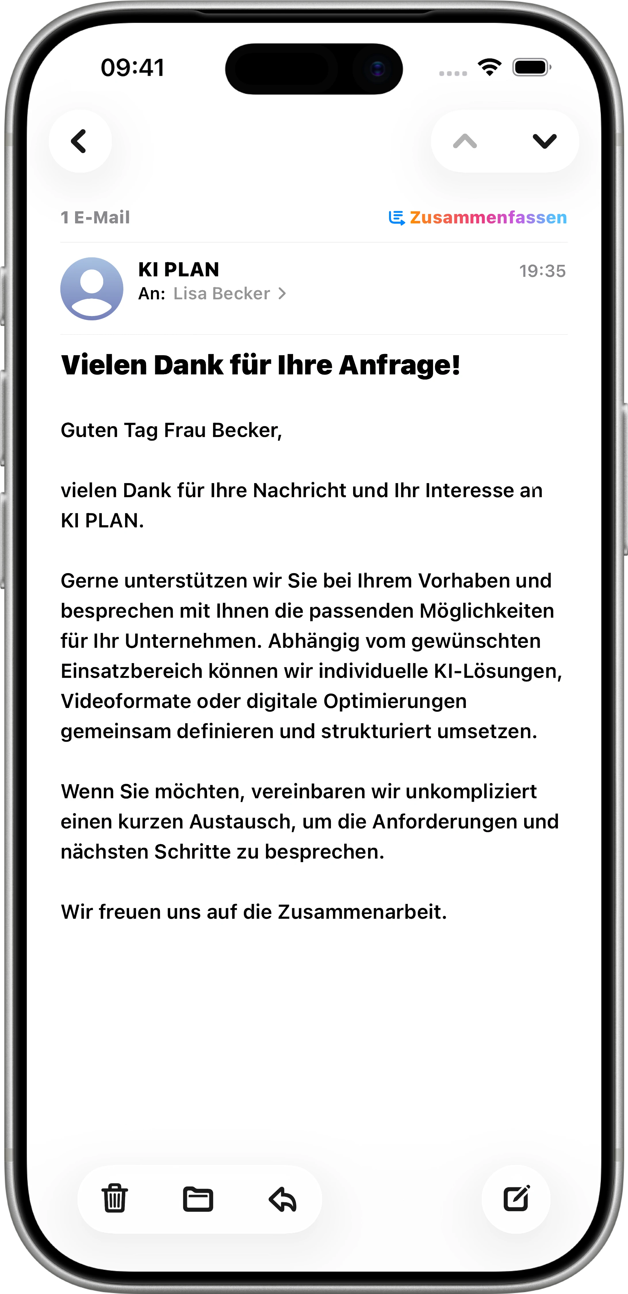 iPhone-Mockup Apple Mail Vorher