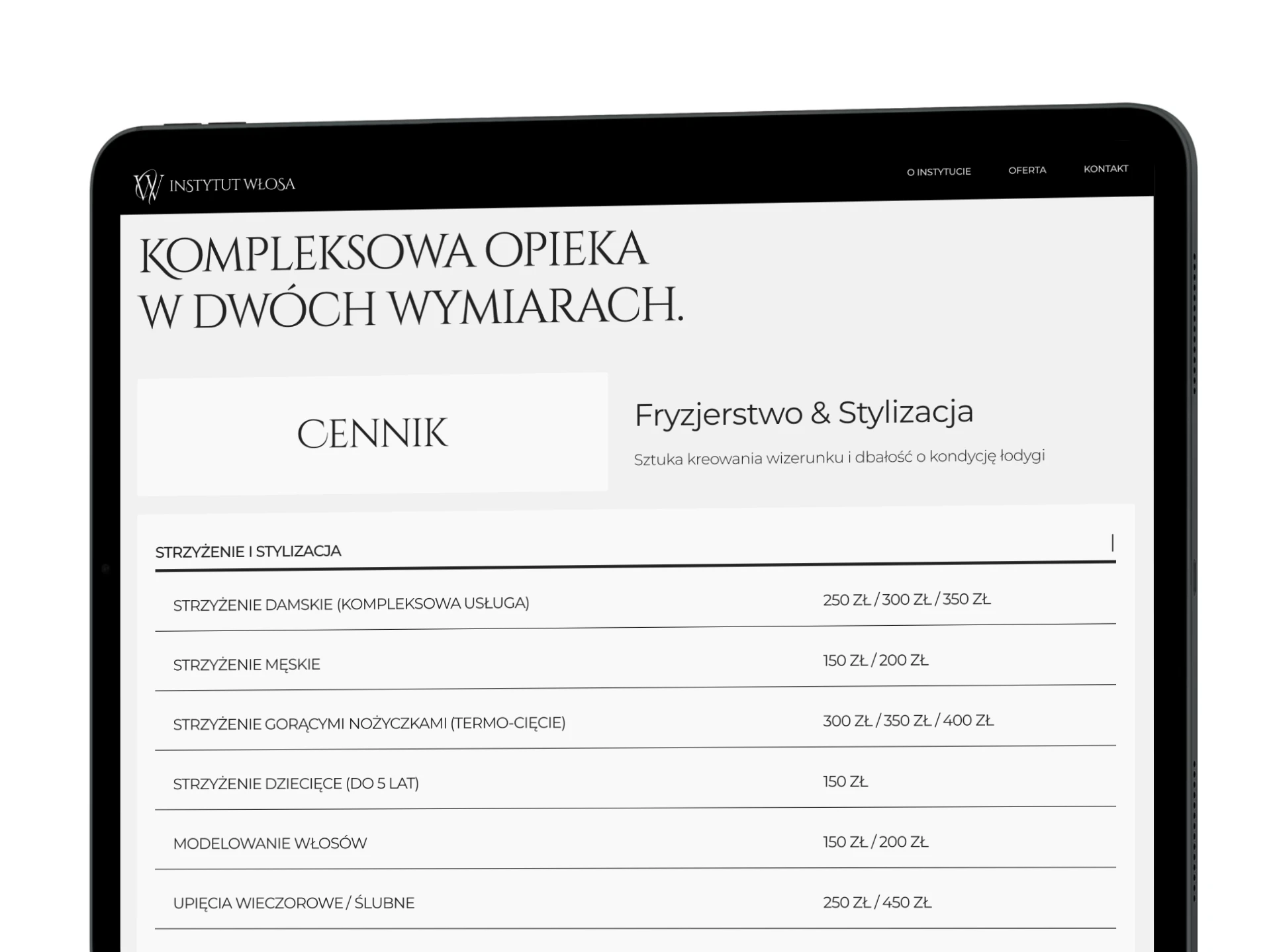 Cennik (Lista usług fryzjerskich).