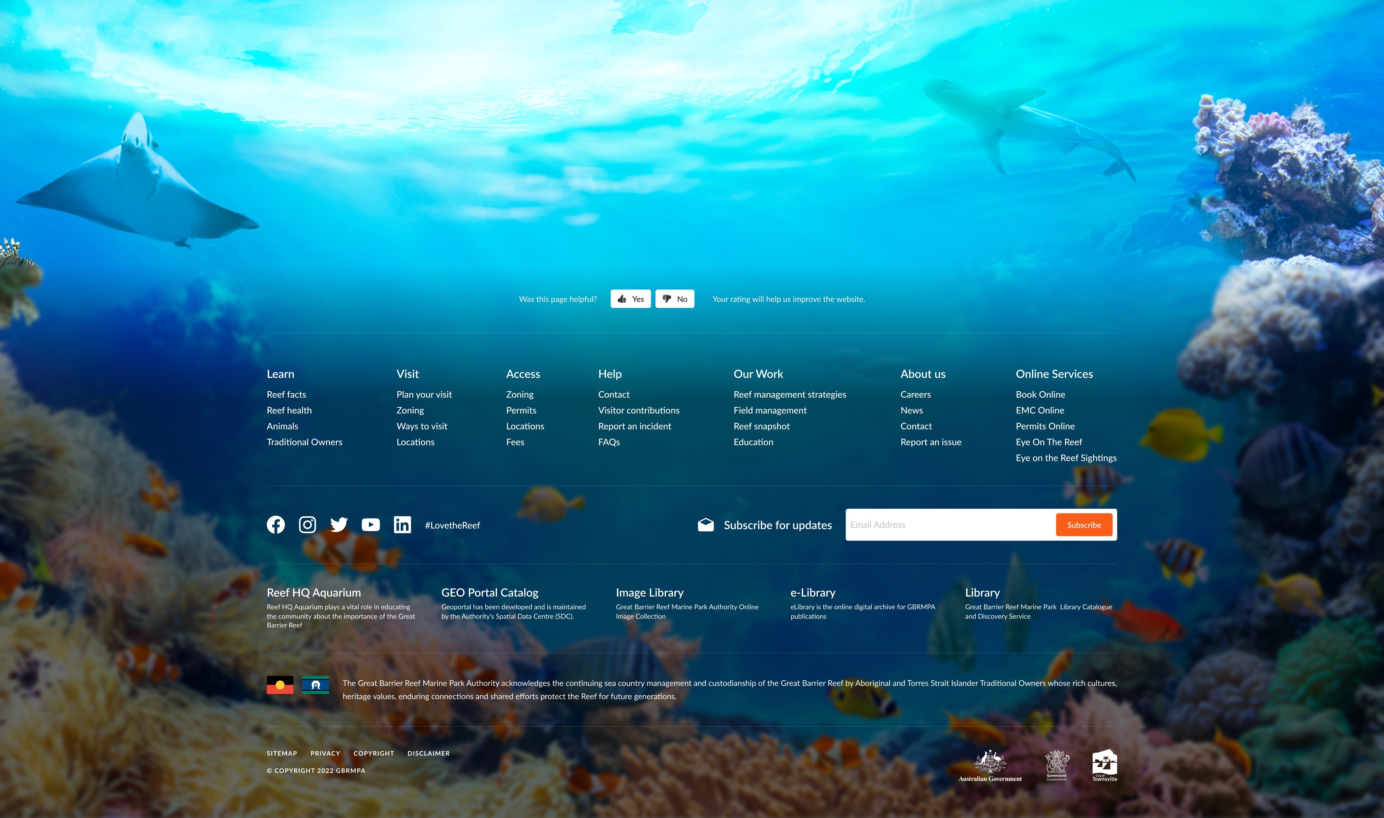 Footer Web Design - Great Barrier Reef Marine Park Authority