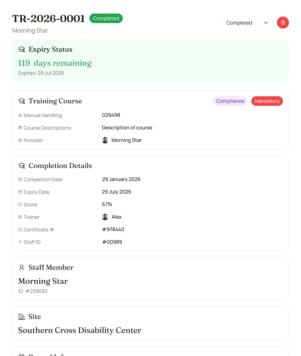 Mandatory reporting interface displaying progress, NQIP submissions, and compliance tracking for aged care operations