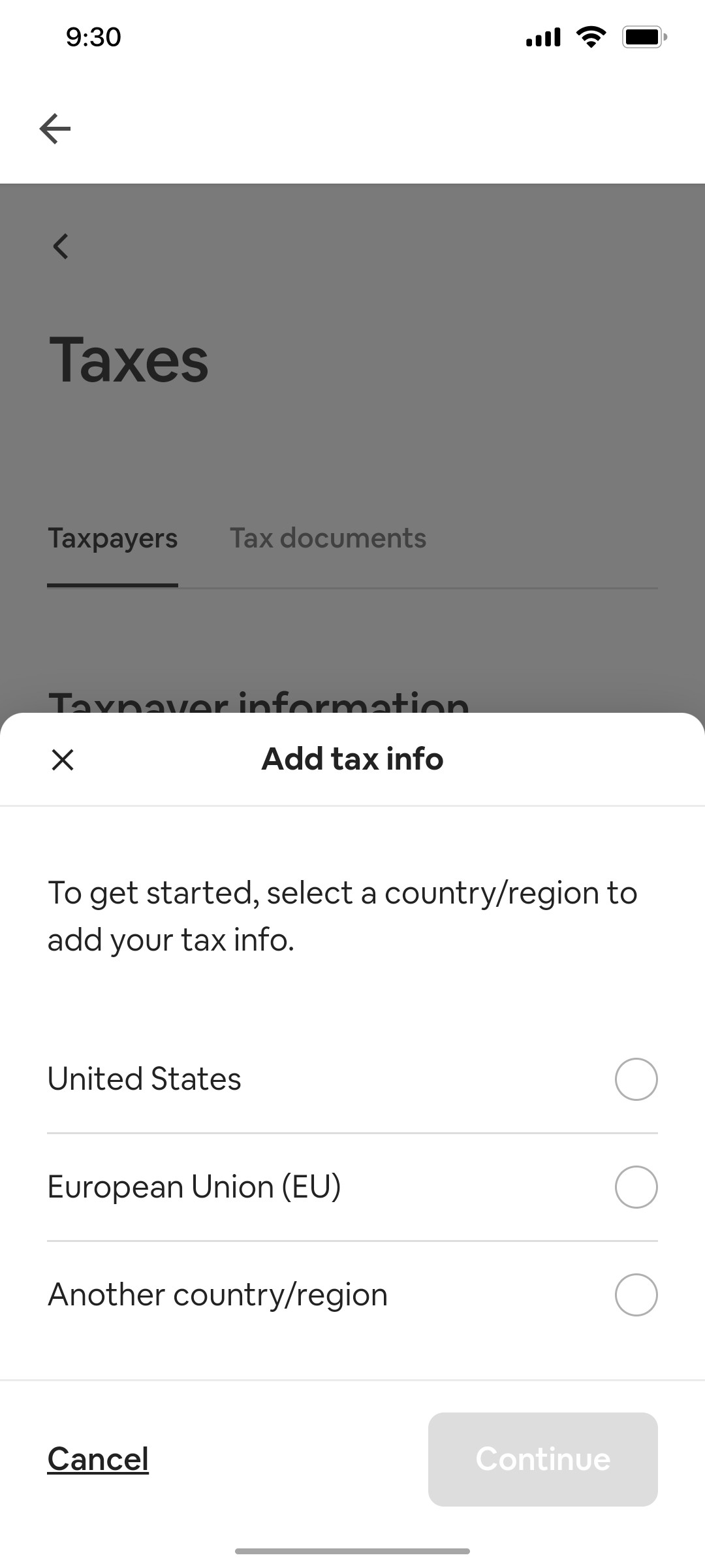 Airbnb Add tax info screen