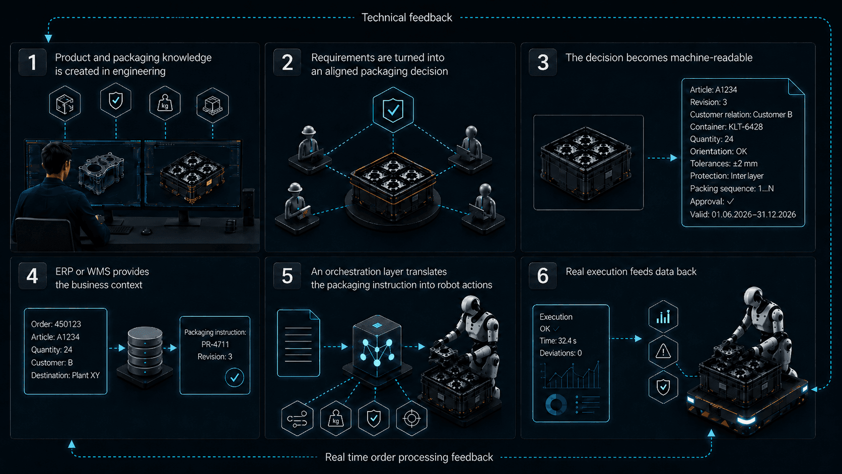 6 steps of future data flow in robotic logistic applications