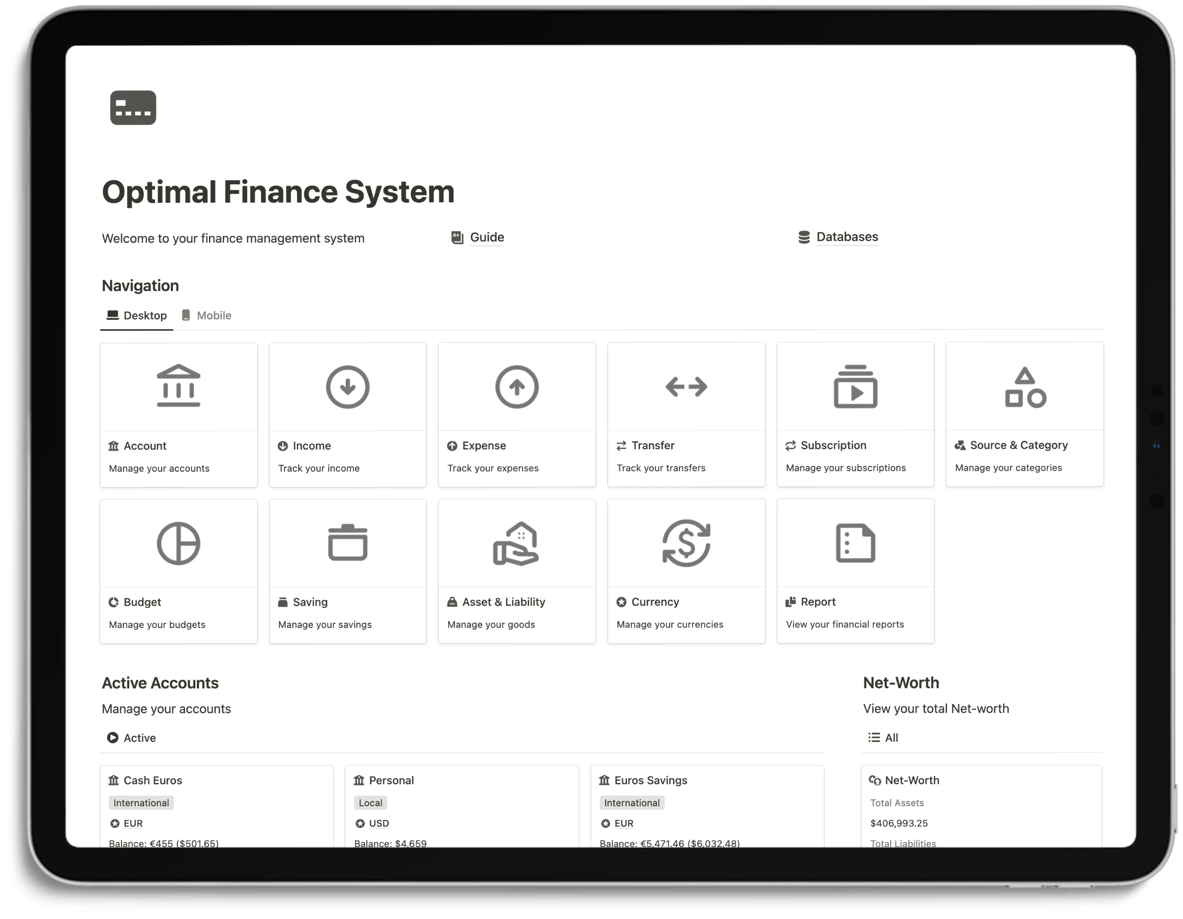 Notion Optimal Finance System - Cover