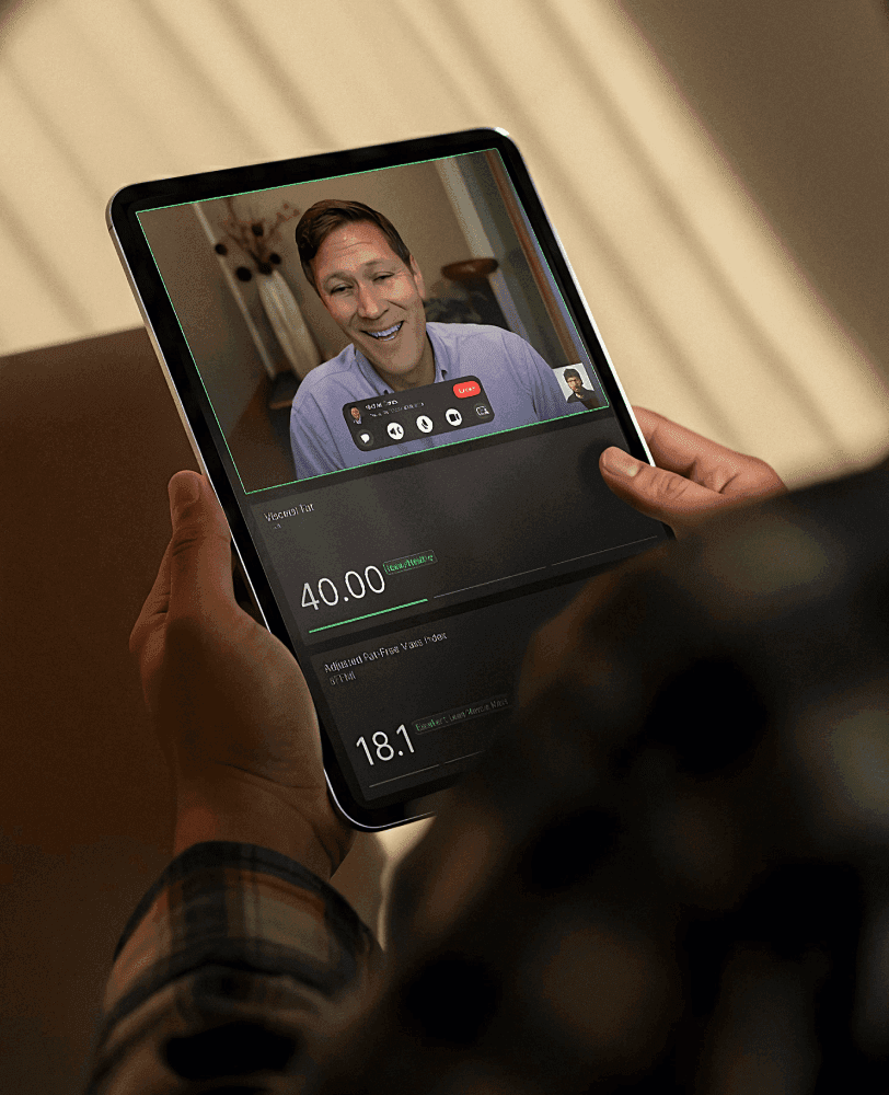 Biograph longevity health center doctor reviewing detailed diagnostic results from a full body health scan for personalized longevity care.