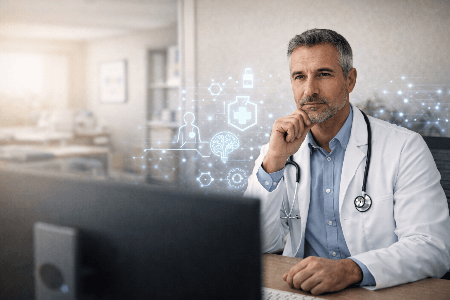 profissional da saúde usando inteligência artificial