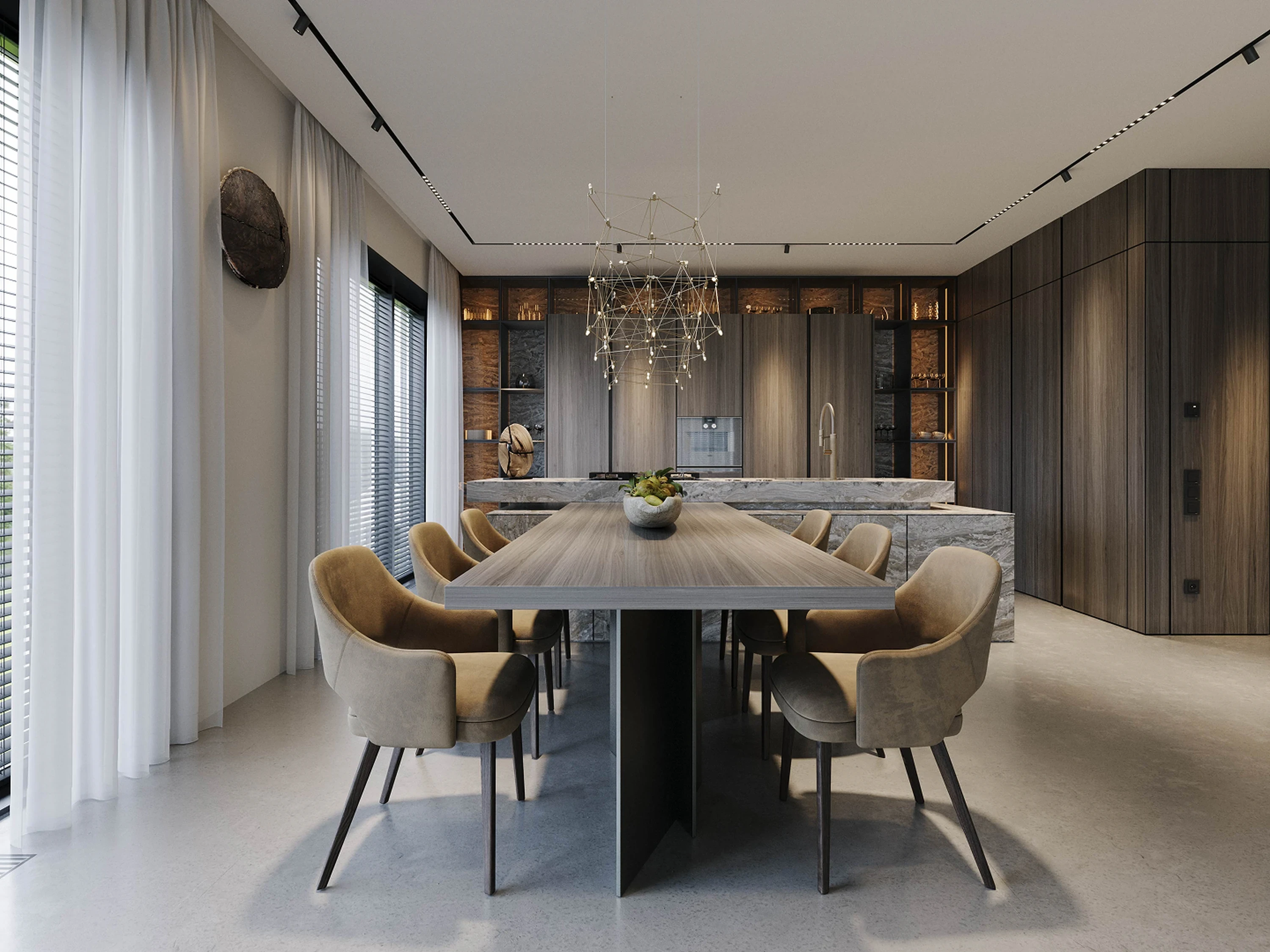 Cuisine — façades lisses et plan de travail en bois.