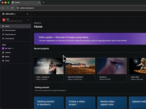 The Home page of elevate.io