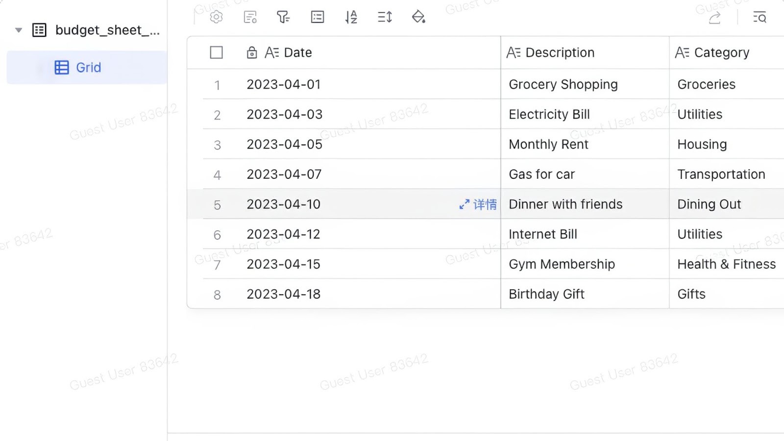 Lark Budget Sheet template