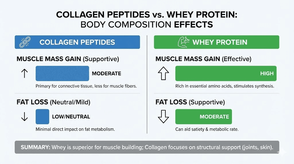 Collagen peptides compared to whey protein for weight management and muscle