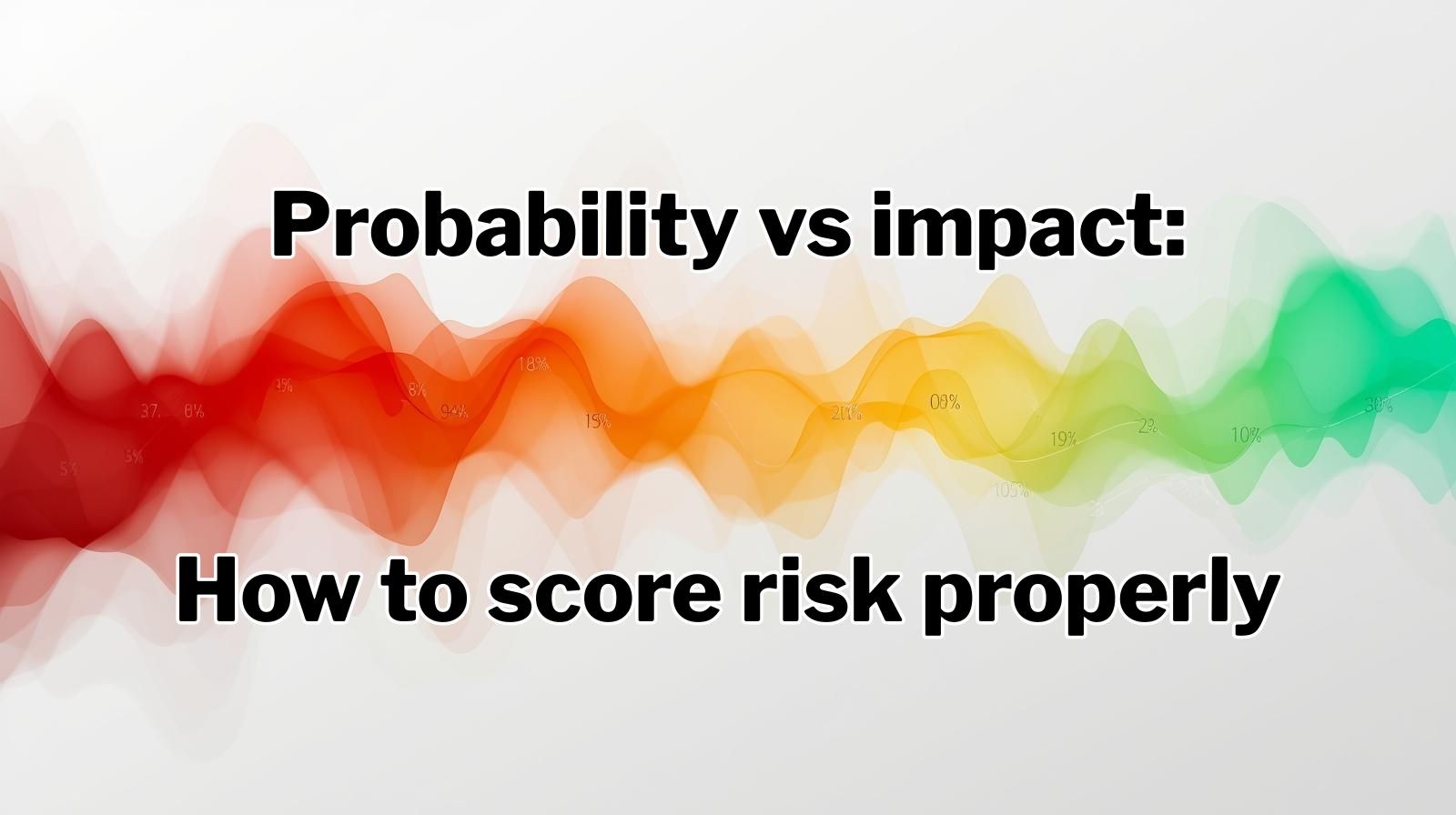 A single ribbon flowing across the screen, curving gently from left to right, as the color transitions from red to amber to green, with a title of “Probability vs impact: How to score risk properly”