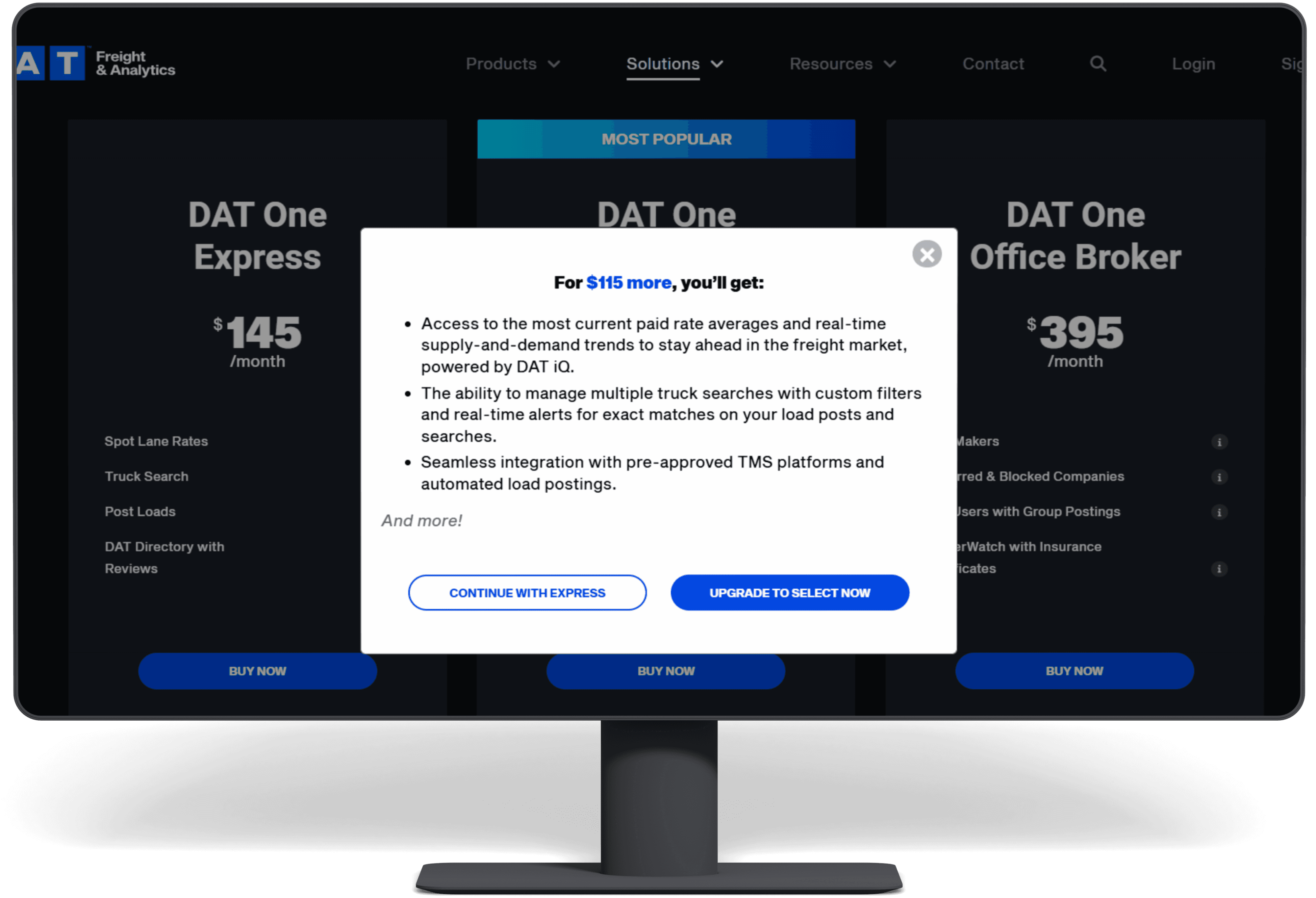 a screen showing popup to upgrade