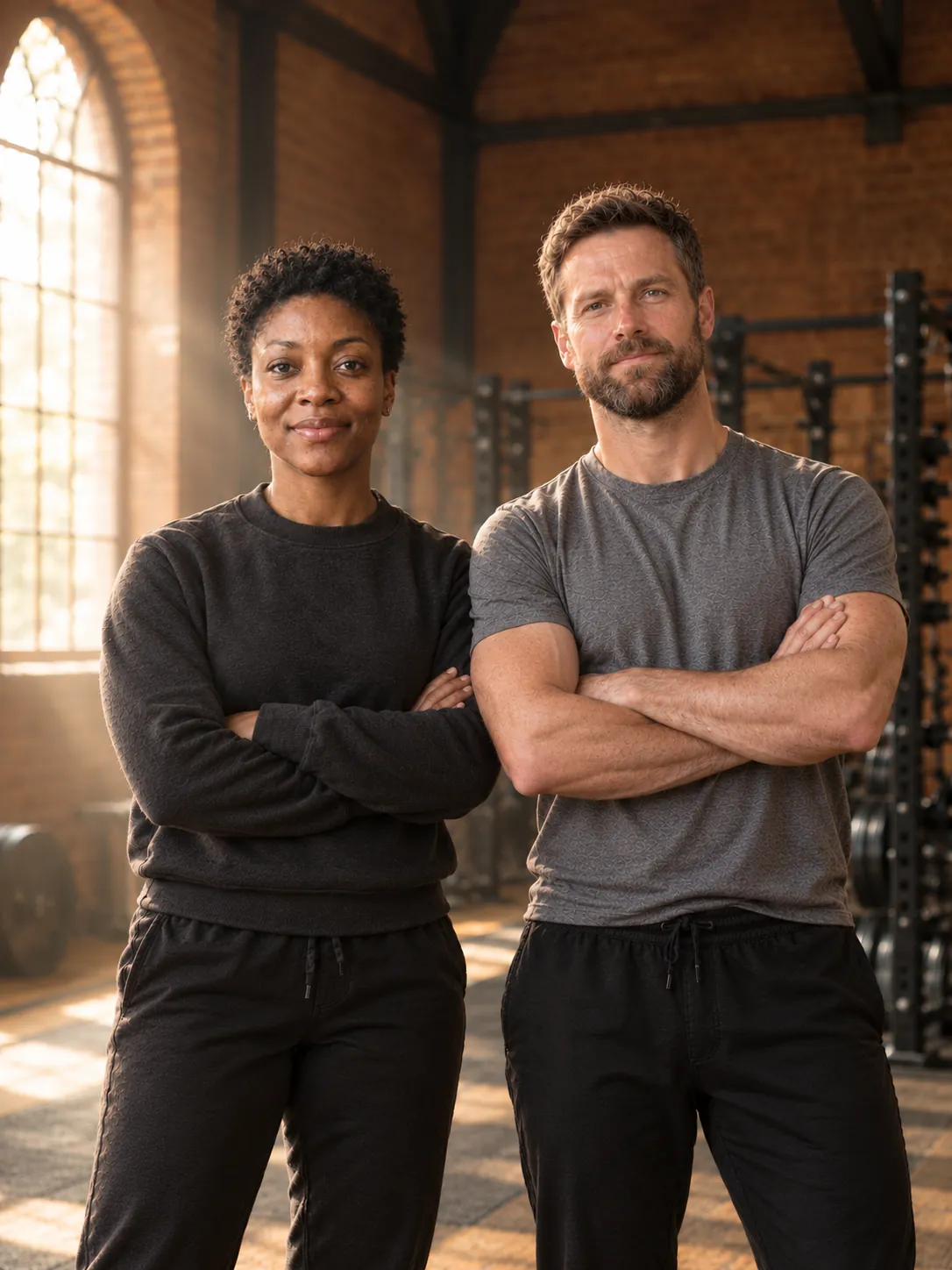 Founders Tess Okafor and Dan Rowe on the gym floor