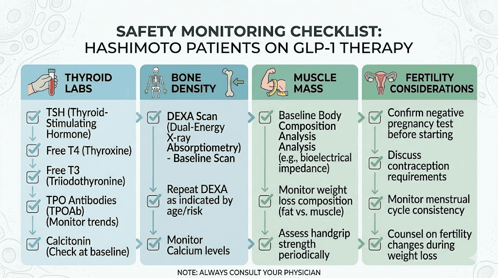 Safety monitoring checklist for Hashimoto patients on GLP-1 medications