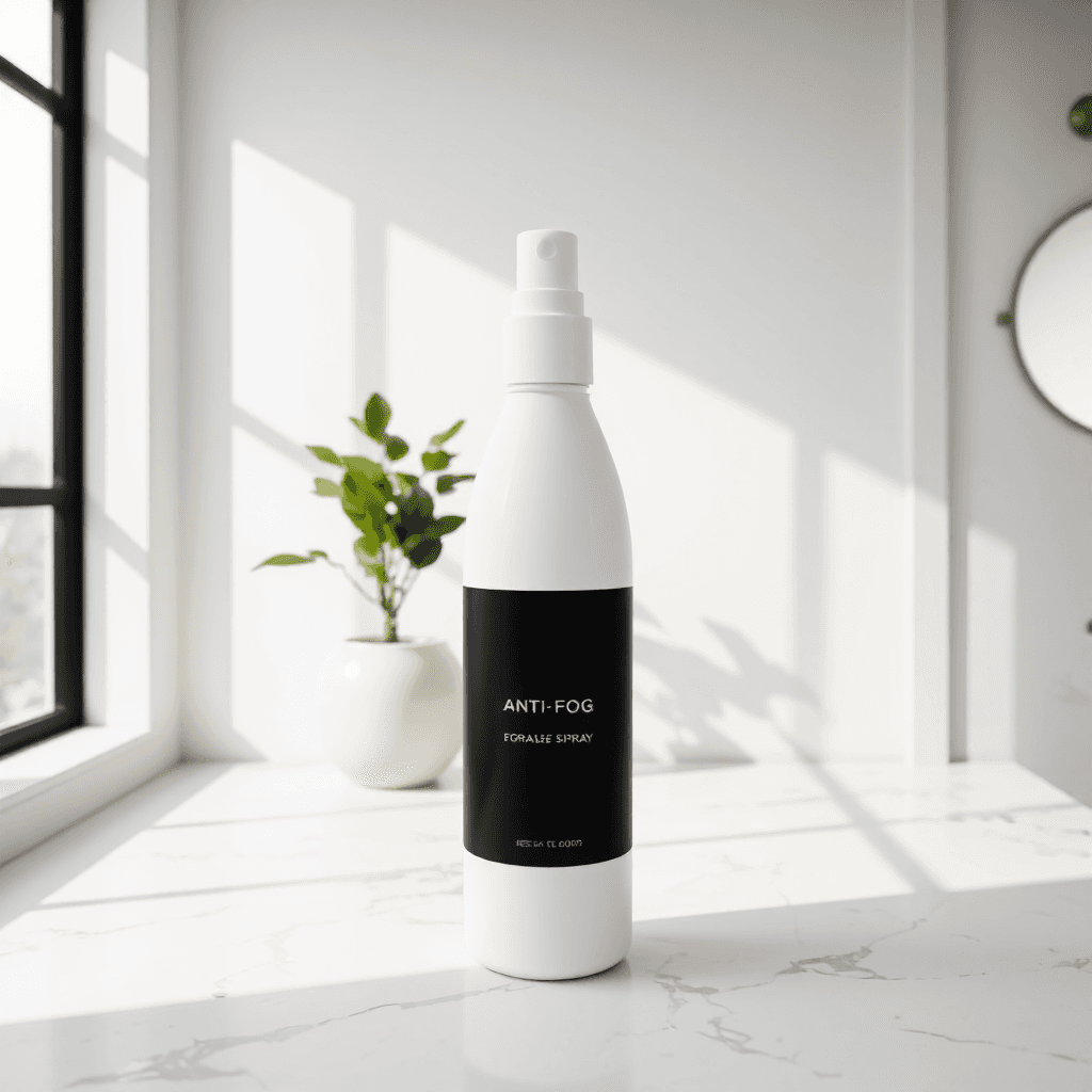 product photography of a bottle of anti-fog spray for glasses