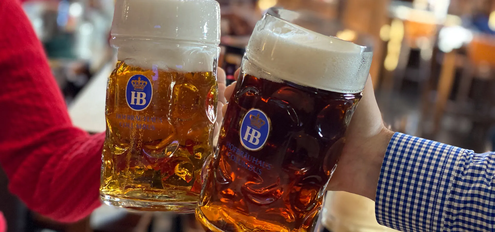 Two liter steins of Hofbräu bier