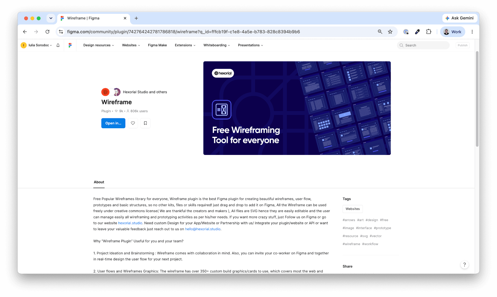wireframe plugin page on figma community