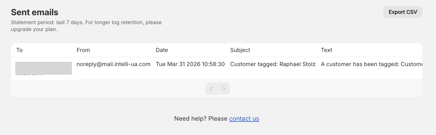 Gesendete E-Mail in Shopify FlowMail App