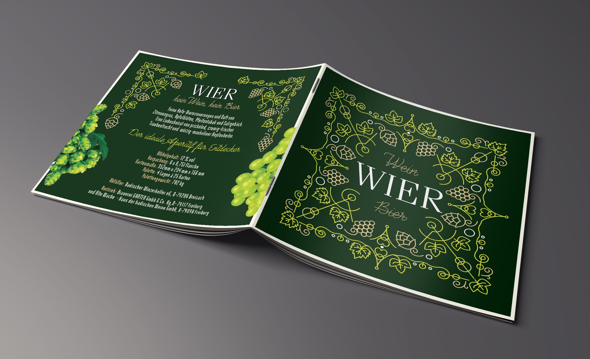 Aufsicht der WIER Broschüre – hochwertige Printgestaltung mit ruhiger, moderner Markenästhetik