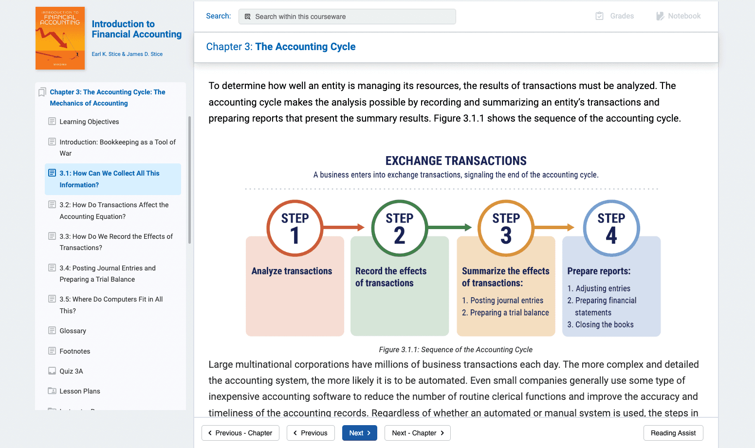Screenshot of Stukent's Intro to Financial Accounting courseware