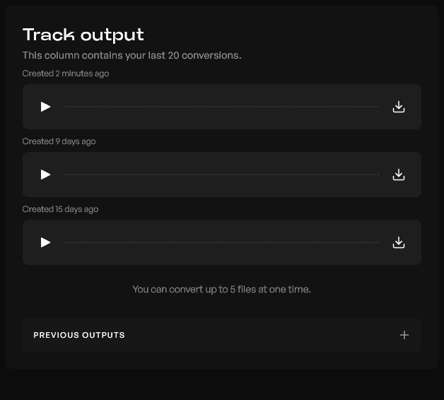 Completed vocal separation files shown in track output section