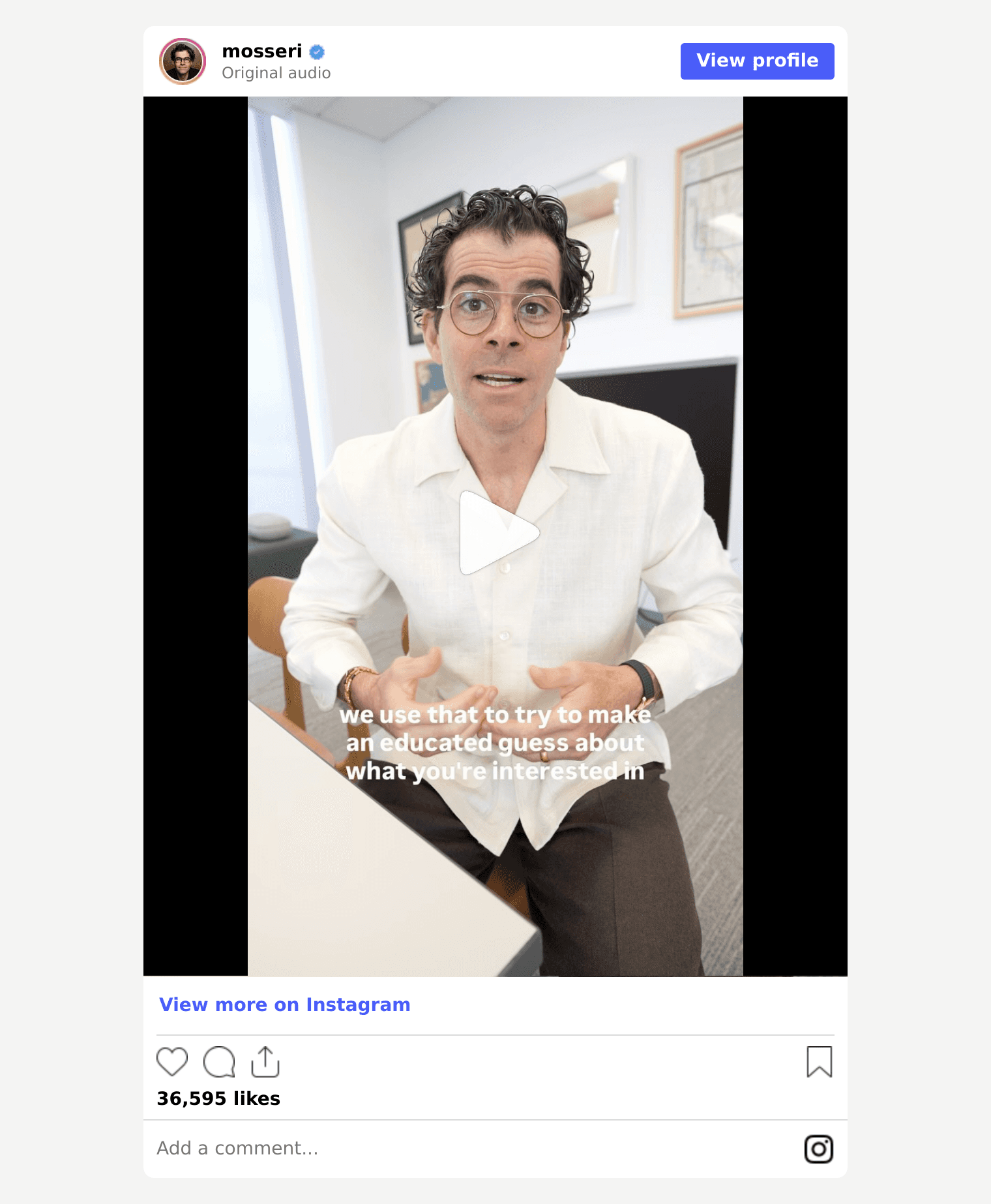 Instagram video by Adam Mosseri, Part 3 of his ranking series