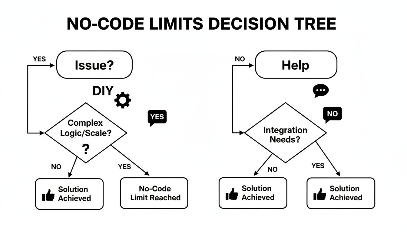A no-code limits decision tree flowchart for DIY or seeking help with integration needs.