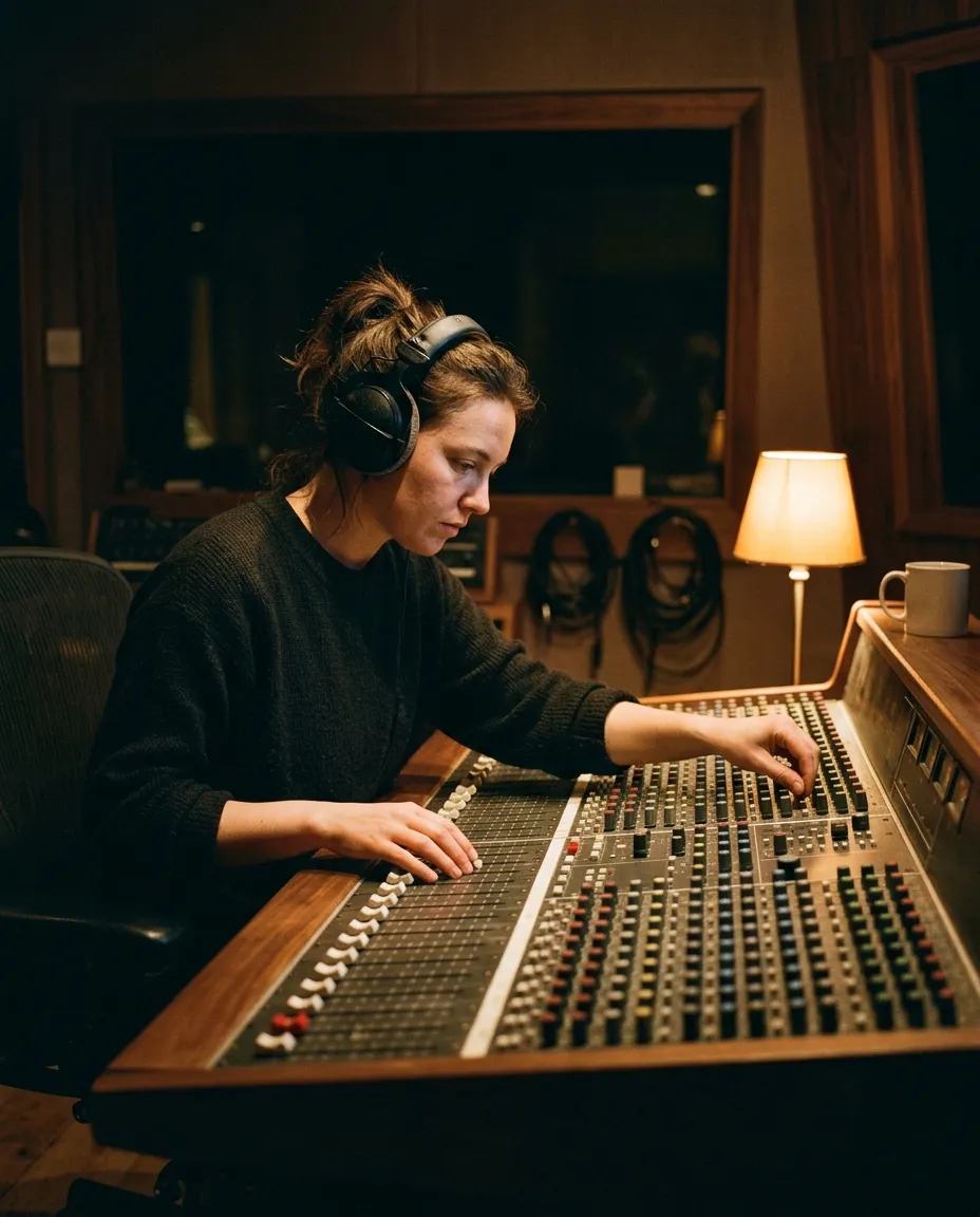 Mixing at the console late at night