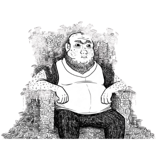 illustration of a purse shaped character holding coins