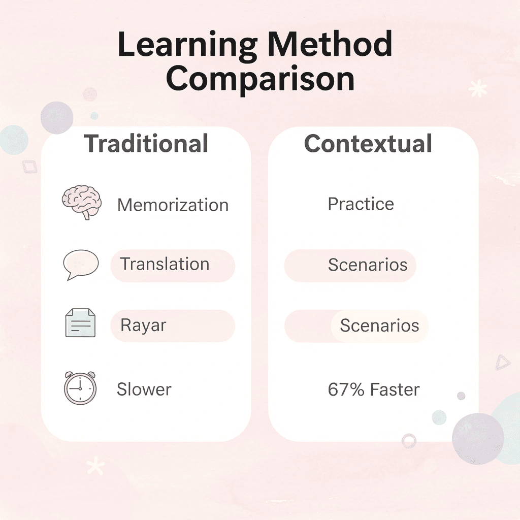 Comparison chart showing traditional vs contextual learning methods