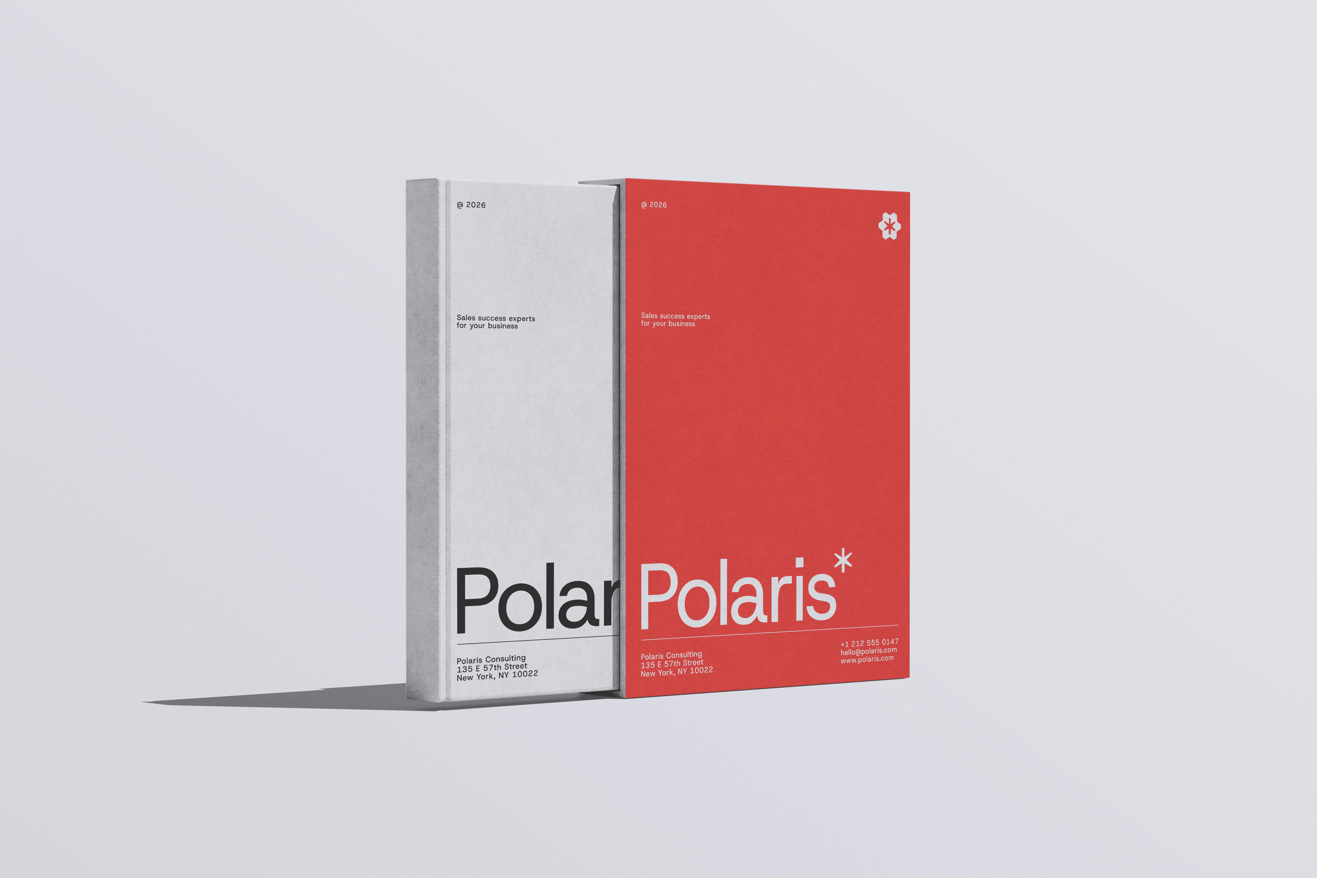 Polaris Consulting brand guidelines presented as red and white printed booklets.