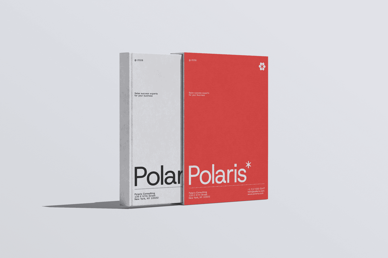 Polaris Consulting brand guidelines presented as red and white printed booklets.