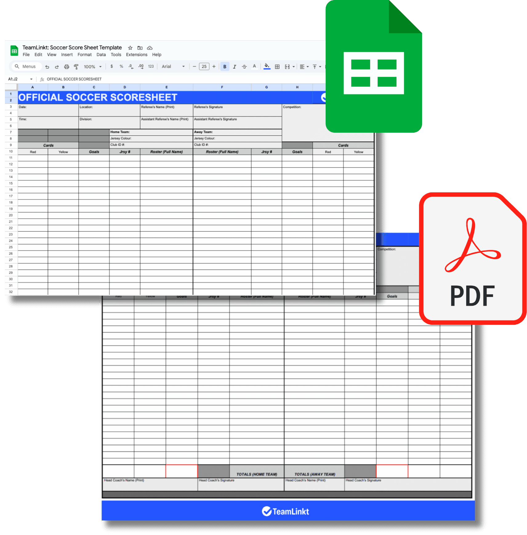 Soccer Score Sheet PDF and Excel Files