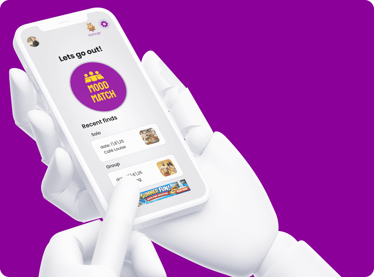 Person holding smartphone showing mobile app interface