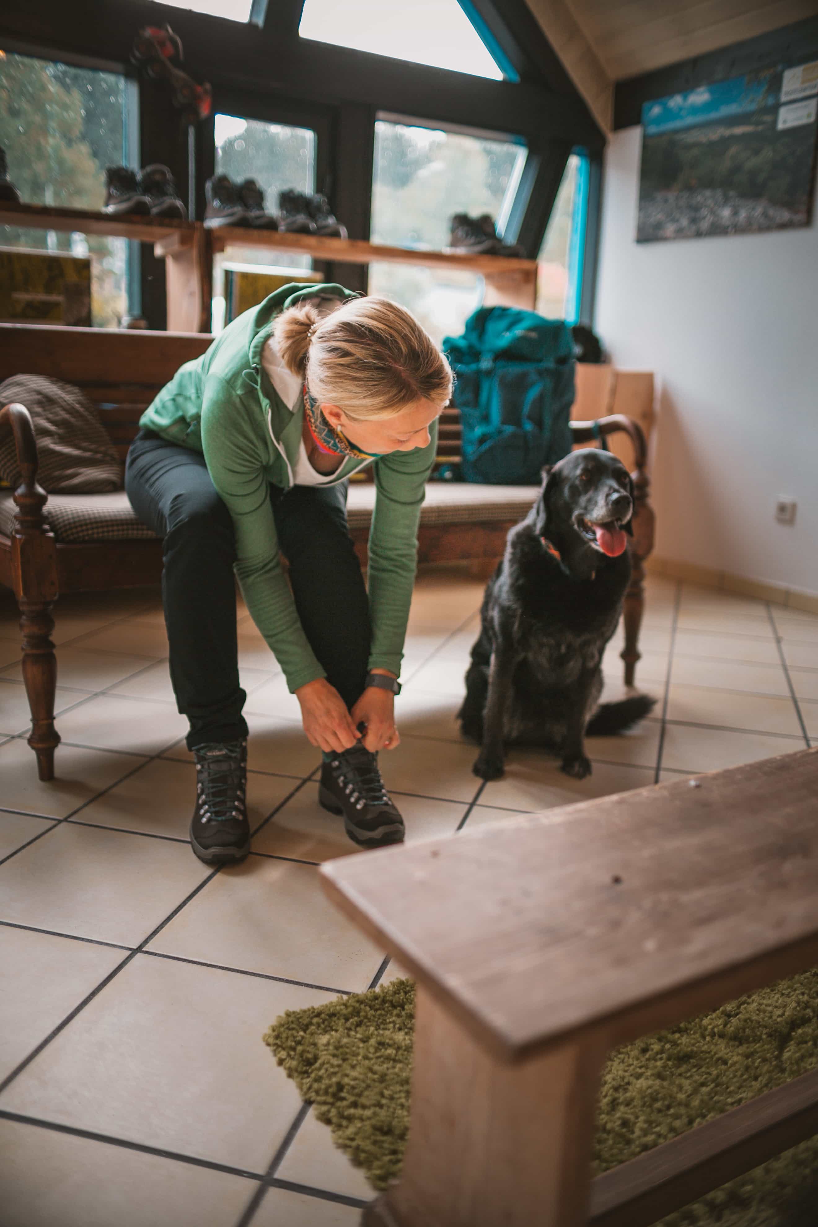 Woman and dog in the hiking test center