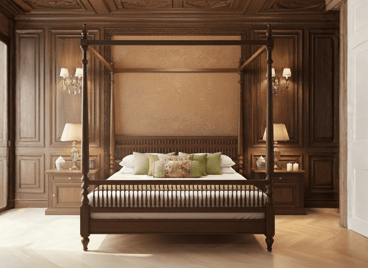 Three-seater fabric seating with vertical channel detailing and brass-tipped wooden legs