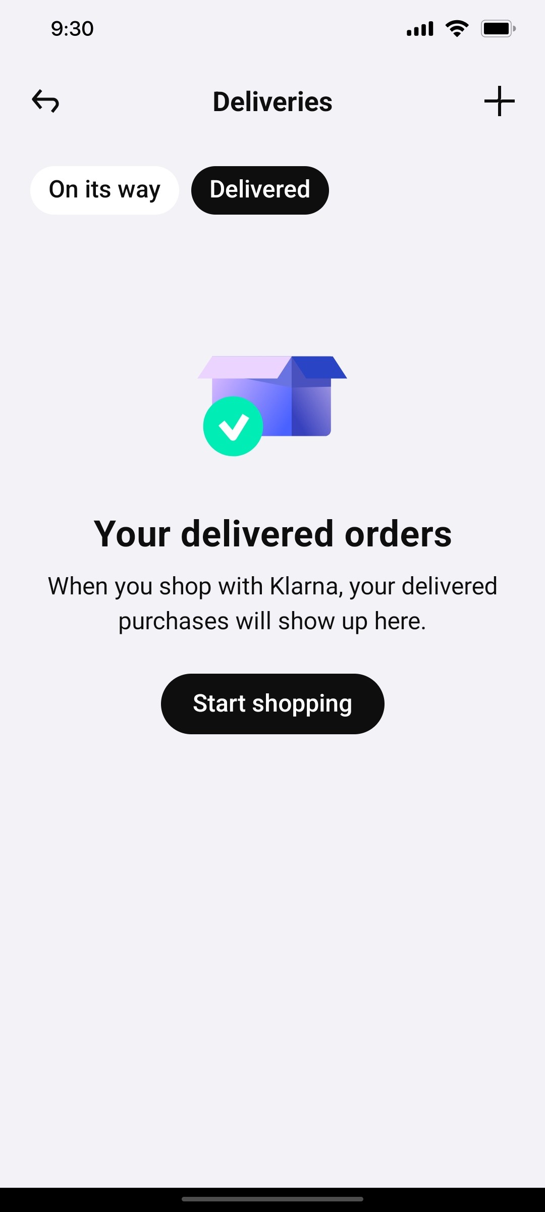 Klarna  Delieverd page Screen