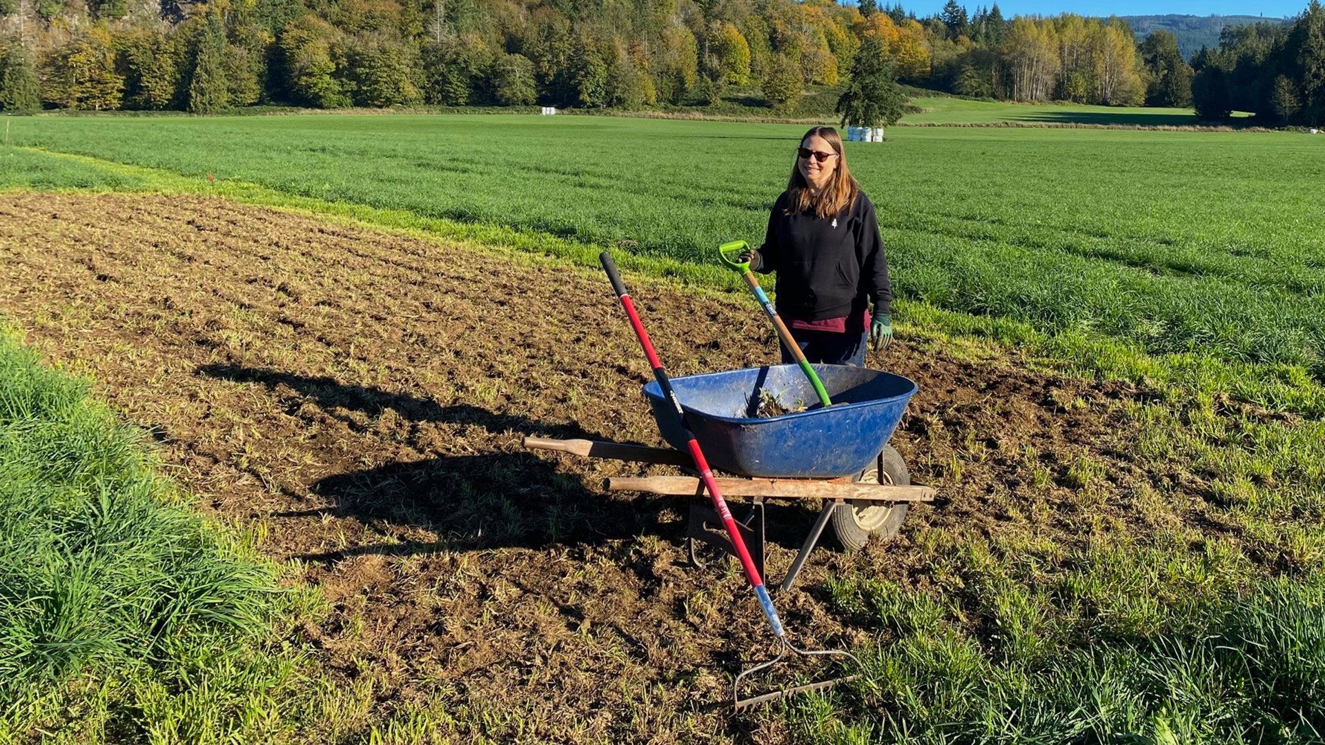 Milya breaking ground on her flower farm.