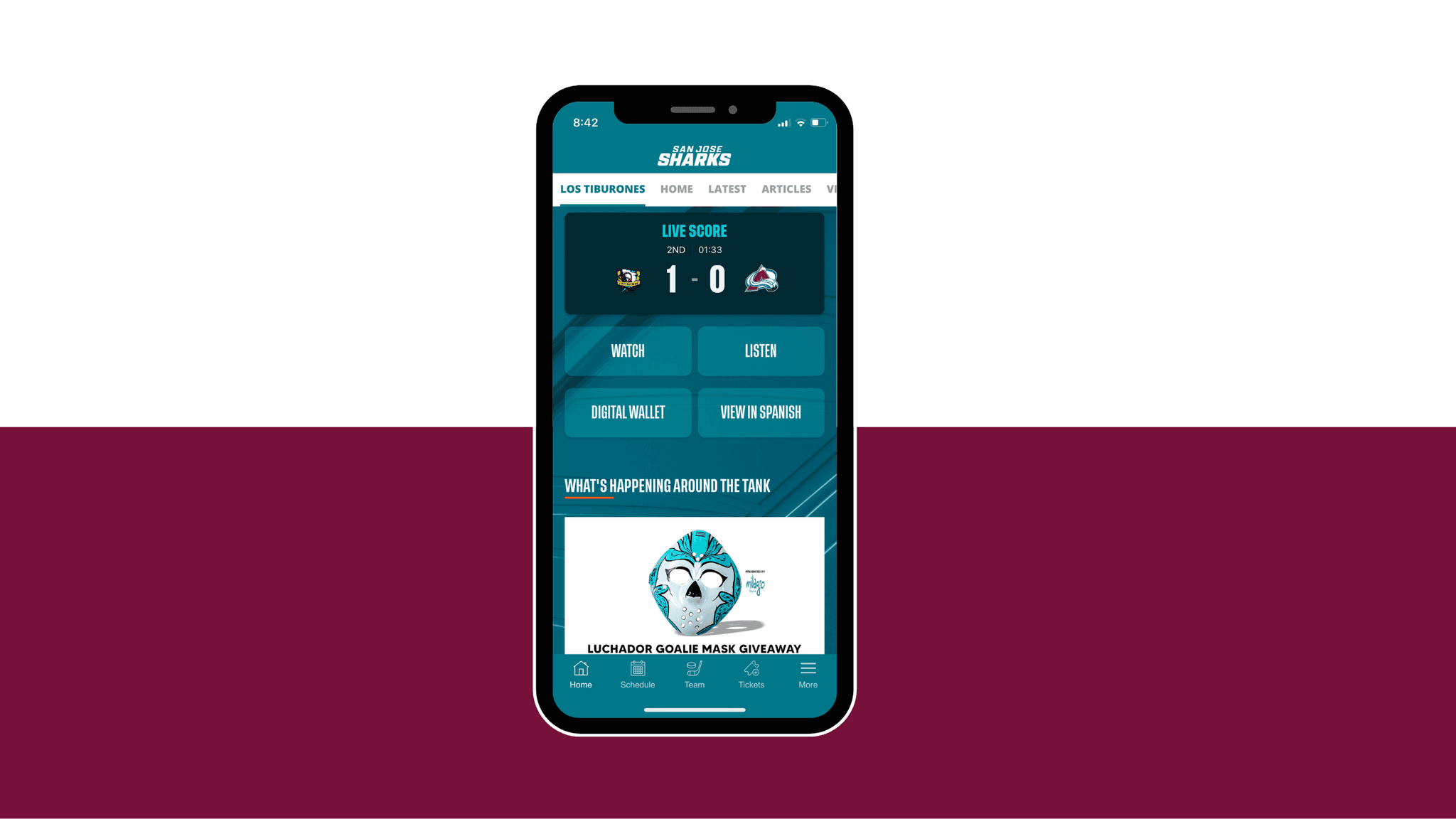 Mobile view of the Los Tiburones app experience