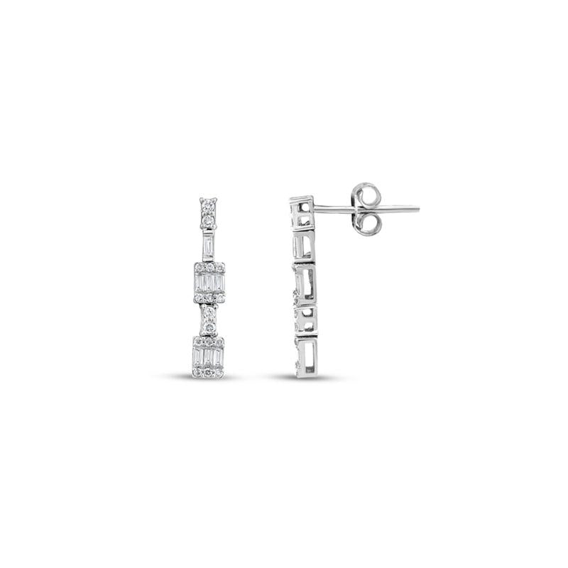 Assos 0.40 Karat Baget Kesim Pırlantalı Beyaz Altın Küpe