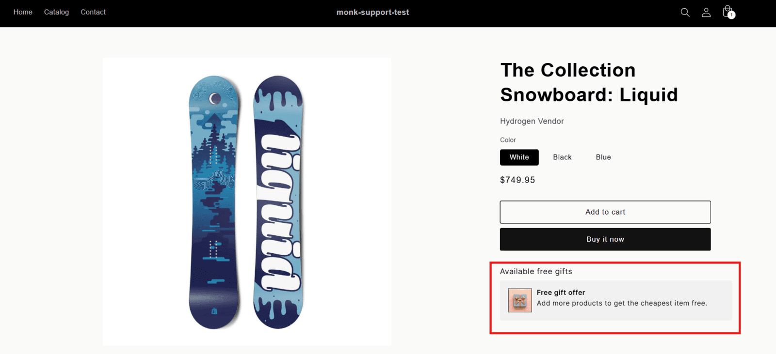 Create a cheapest item for free offer on Shopify using Monk Free Gift BOGO Cart Upsell