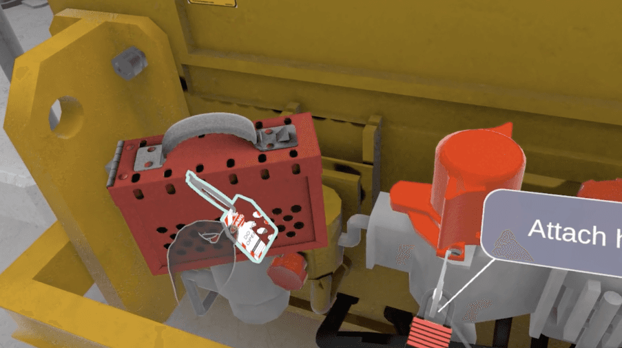 User grabbing tagout device in LOTO vr training software