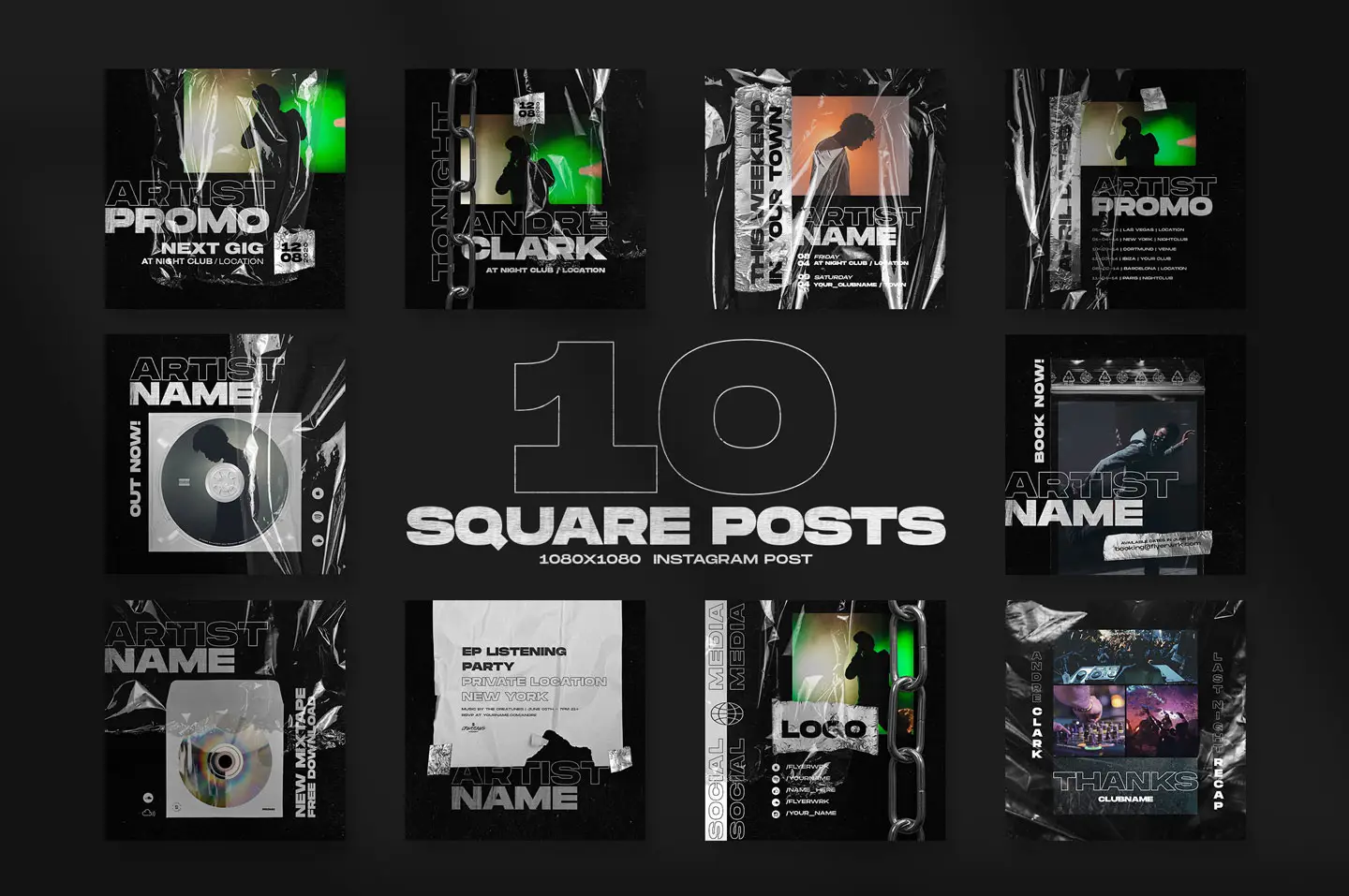 Vibrant multicolored versions of the Y2K logotype bundle templates displayed on a textured background