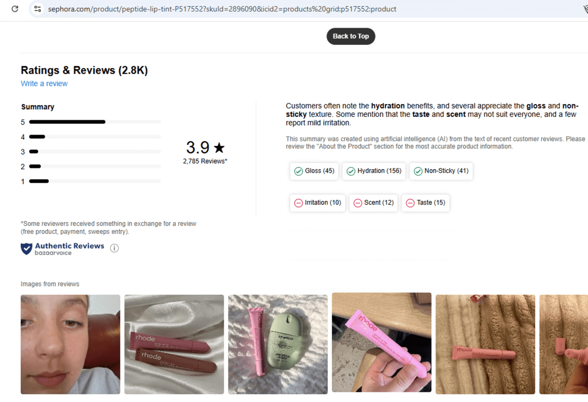 Customer reviews and ratings for Rhode peptide lip treatment on Sephora.