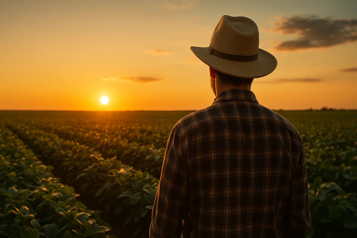 Imagem de um produtor olhando o horizonte da sua plantação