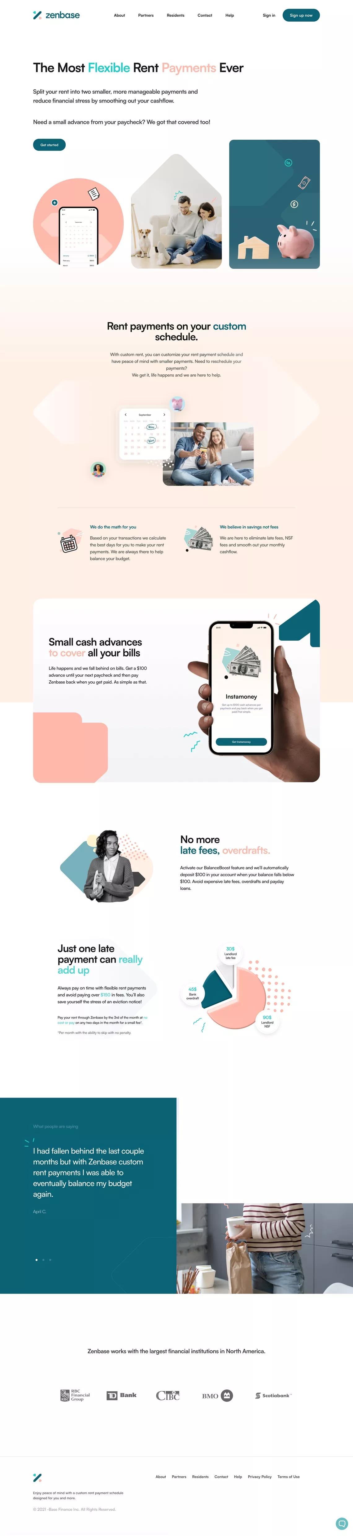 Zenbase landing page screenshot showcasing Tech and Finance design