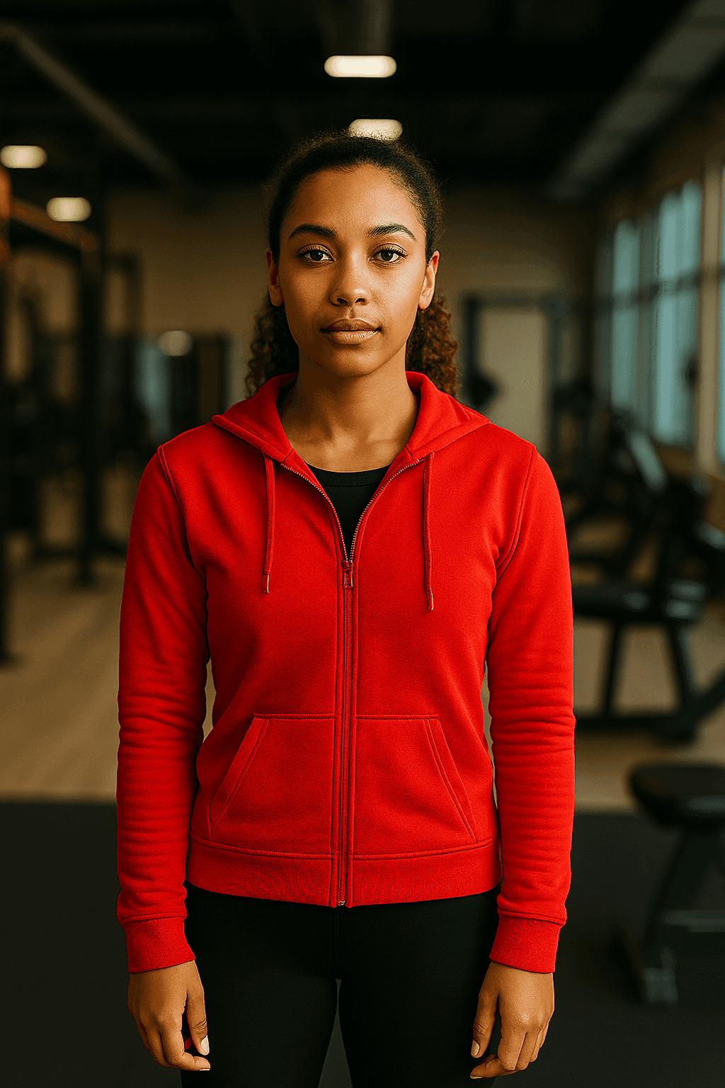 woman at the gyn with red t shirt