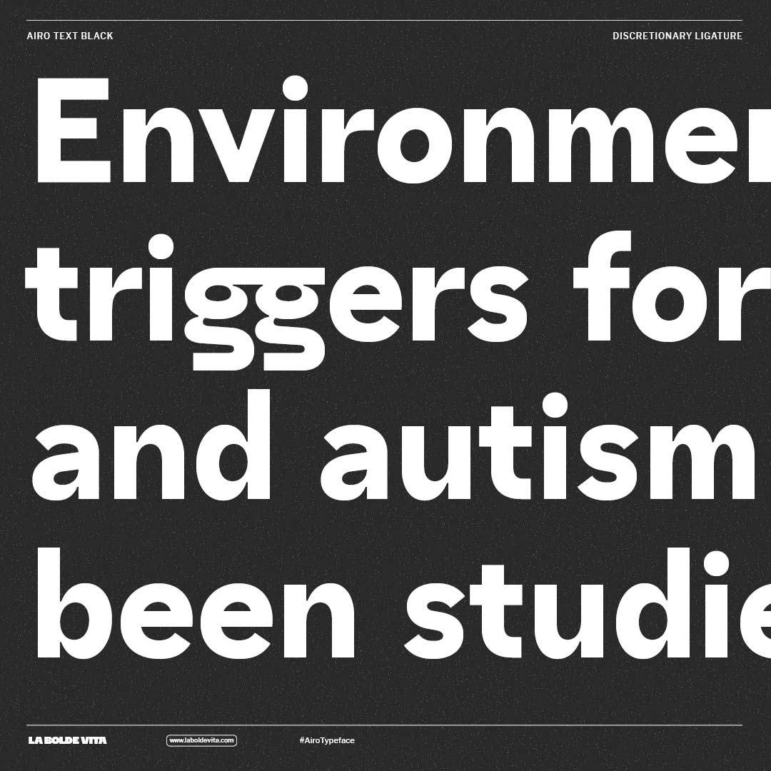 detail of a headline typeset in airo text with focus on a special g_g ligature