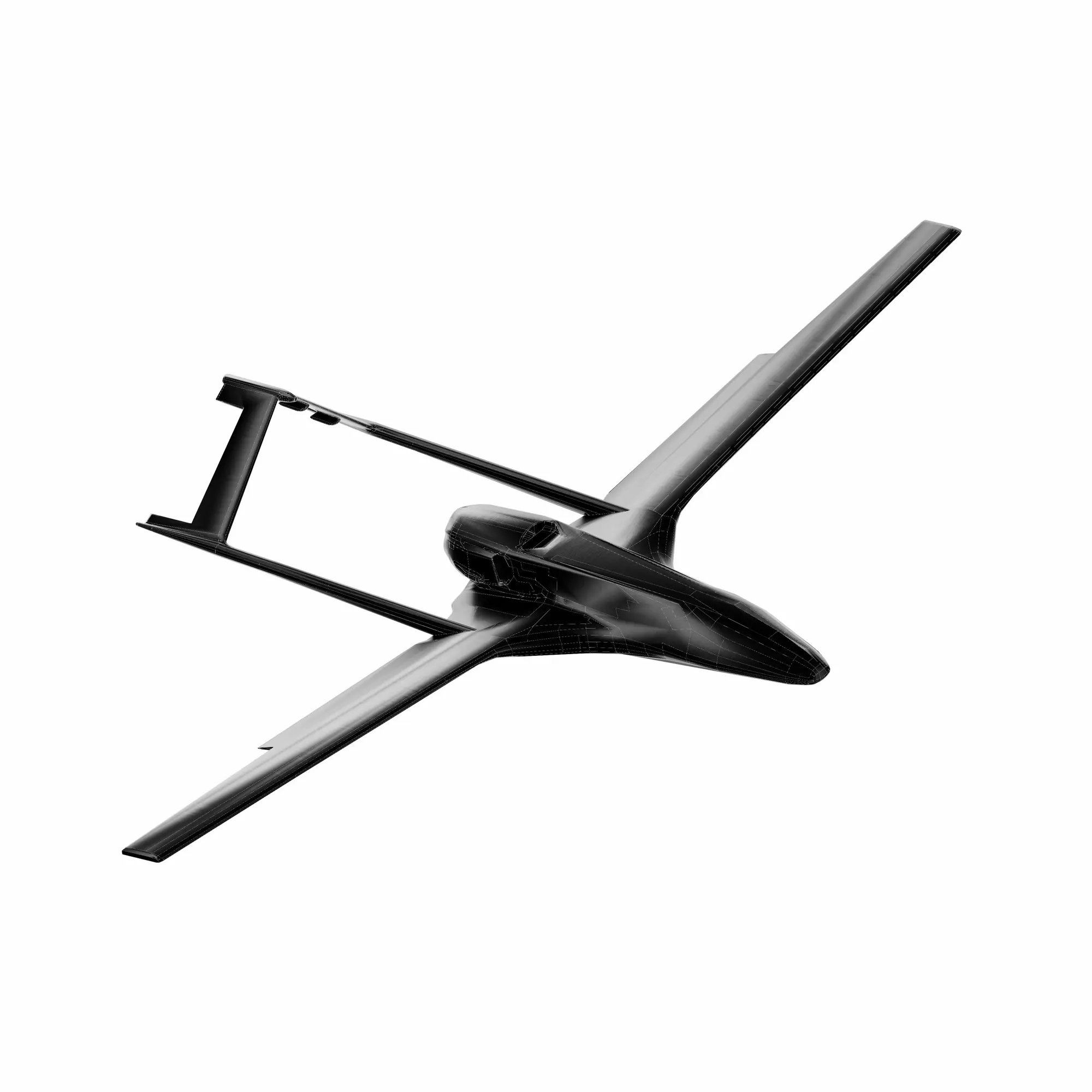 3D render of a fixed-wing UAV — BotBlox mission-critical wired networking for unmanned aerial systems and aerospace platforms